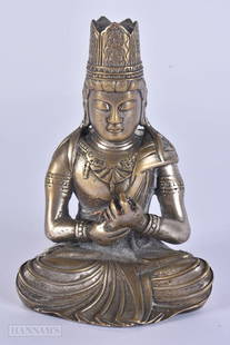 A 19TH CENTURY JAPANESE MEIJI PERIOD BRONZE BUDDHA modelled seated with hands clasped. 11 cm high.: A 19TH CENTURY JAPANESE MEIJI PERIOD BRONZE BUDDHA modelled seated with hands clasped. 11 cm high.