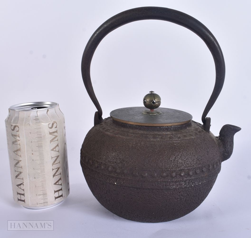 A 19TH CENTURY JAPANESE MEIJI PERIOD IRON AND BRONZE TETSUBIN TEAPOT. 24 cm x 17 cm. (1 of 7)