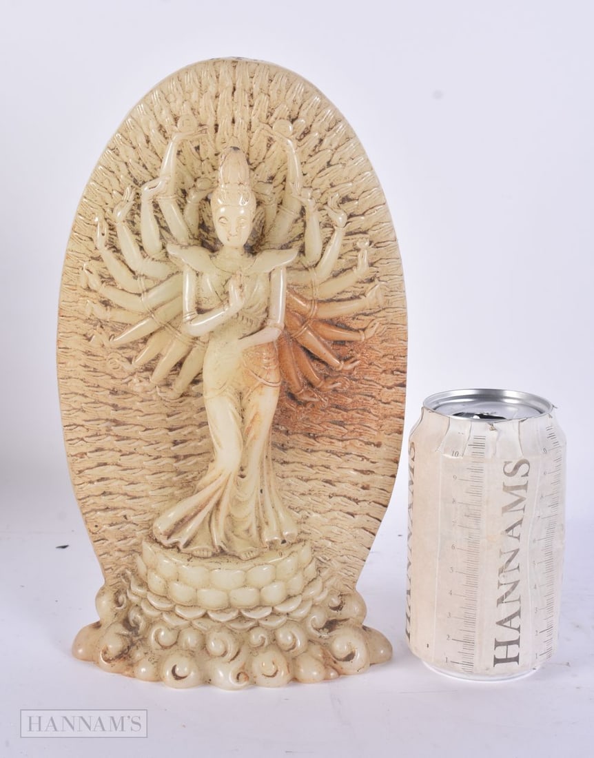 A CHINESE JADE TYPE BUDDHA. 27 cm high. (1 of 5)