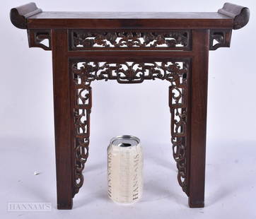 AN 18TH/19TH CENTURY CHINESE CARVED WOOD SCHOLARS TABLE Qing, possibly Huanghuali. 34 cm x 34 cm.: AN 18TH/19TH CENTURY CHINESE CARVED WOOD SCHOLARS TABLE Qing, possibly Huanghuali. 34 cm x 34 cm.