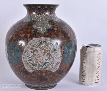 A LARGE 19TH CENTURY JAPANESE MEIJI PERIOD CLOISONNE ENAMEL VASE decorated with birds and roundels.: A LARGE 19TH CENTURY JAPANESE MEIJI PERIOD CLOISONNE ENAMEL VASE decorated with birds and roundels. 24 cm x 16 cm.