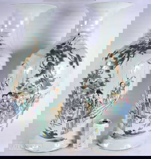 A LARGE PAIR OF EARLY 20TH CENTURY CHINESE PORCELAIN FIGURAL VASES Late Qing/Republic. 58 cm x 18 cm: A LARGE PAIR OF EARLY 20TH CENTURY CHINESE PORCELAIN FIGURAL VASES Late Qing/Republic. 58 cm x 18 cm.