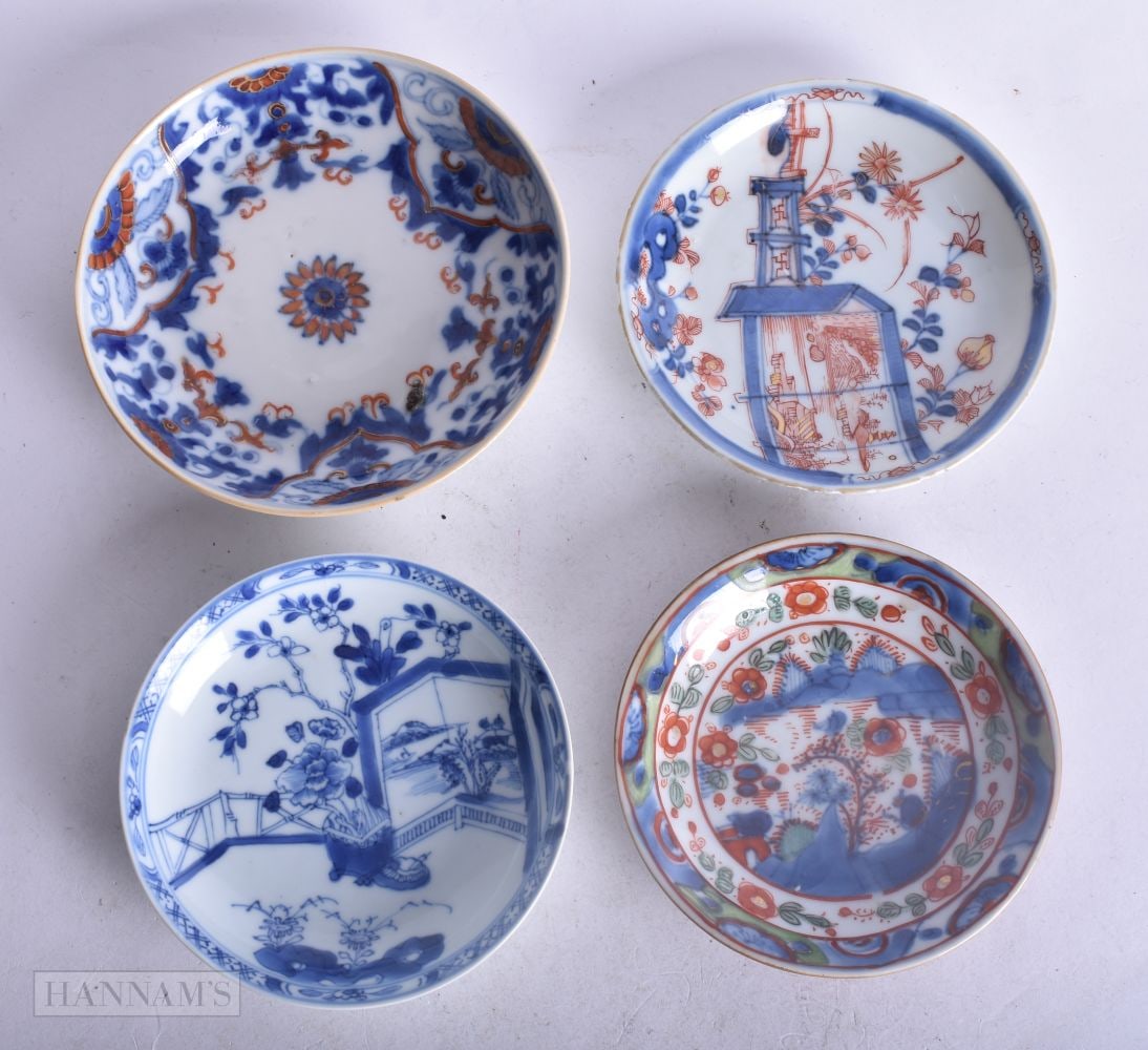 FOUR 17TH/18TH CENTURY CHINESE EXPORT PORCELAIN SAUCERS Kangxi/Yongzhng. 12 cm wide. (4) (1 of 2)