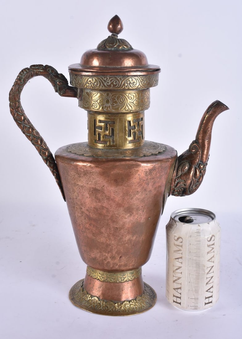 A LARGE 18TH/18TH CENTURY TIBETAN COPPER MIXED METAL EWER with dragon spout. 35 cm x 16 cm. (1 of 6)