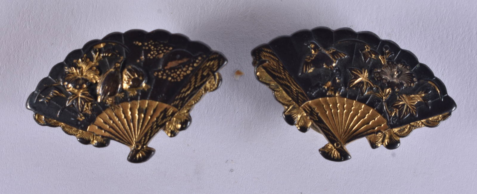 A PAIR OF LATE 19TH CENTURY JAPANESE MEIJI PERIOD MIXED METAL CUFFLINKS inlaid with silver, gold and (1 of 4)