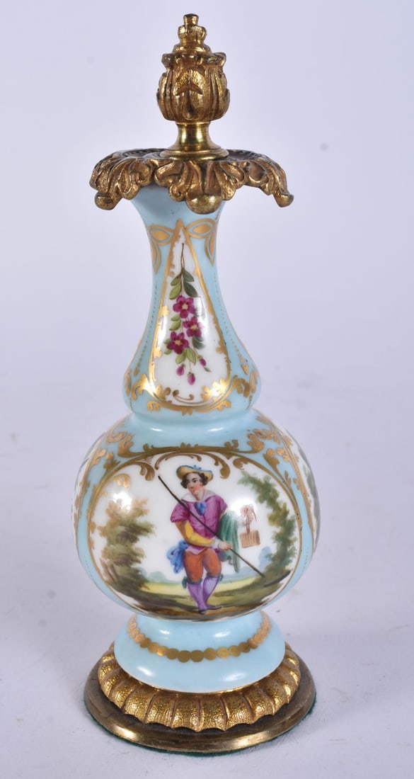 A 19TH CENTURY GERMAN MEISSEN PORCELAIN VASE mounted in bronze. 17 cm high.: A 19TH CENTURY GERMAN MEISSEN PORCELAIN VASE mounted in bronze. 17 cm high.