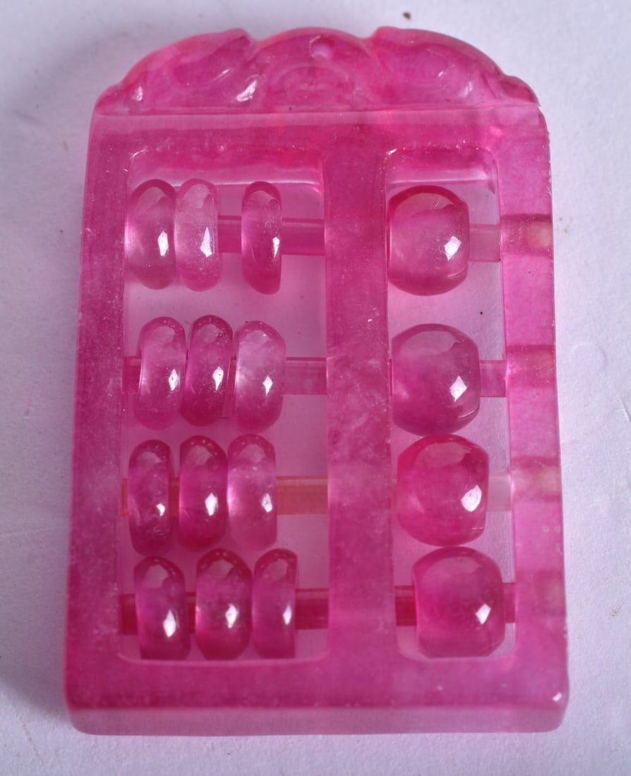 A CHINESE PINK TOURMALINE ABACUS. 15 grams. 4.5 cm x 2.75 cm.: A CHINESE PINK TOURMALINE ABACUS. 15 grams. 4.5 cm x 2.75 cm.