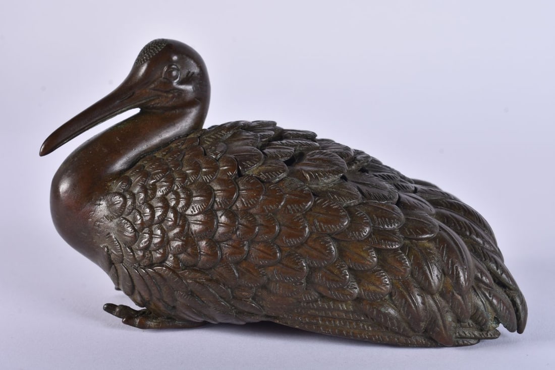 A JAPANESE BRONZE BIRD CENSER AND COVER. 1013 grams. 12 cm x 7cm. (1 of 5)