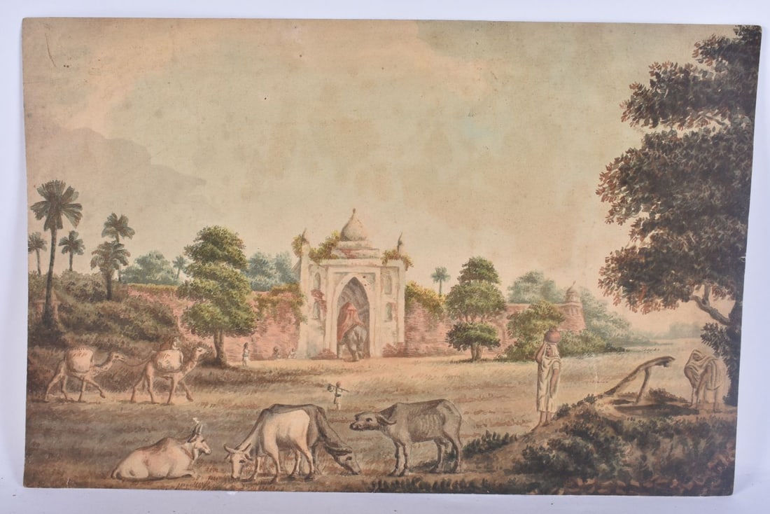 Indian School (19th Century) Watercolour, Figures with cattle. 35 cm x 23 cm. (1 of 5)