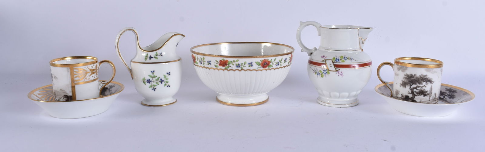 A PAIR OF EARLY 19TH CENTURY FRENCH PARIS PORCELAIN CUPS AND SAUCERS etc. (6) (1 of 5)