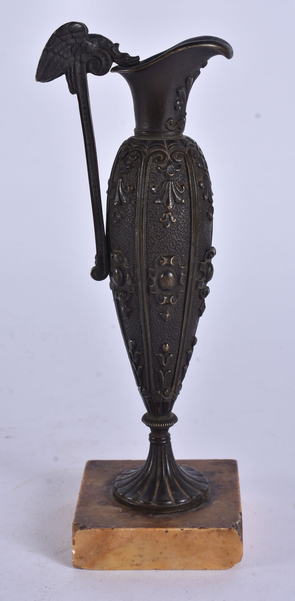 A MID 19TH CENTURY EUROPEAN CLASSICAL GRAND TOUR BRONZE EWER. 15.5 cm high.: A MID 19TH CENTURY EUROPEAN CLASSICAL GRAND TOUR BRONZE EWER. 15.5 cm high.