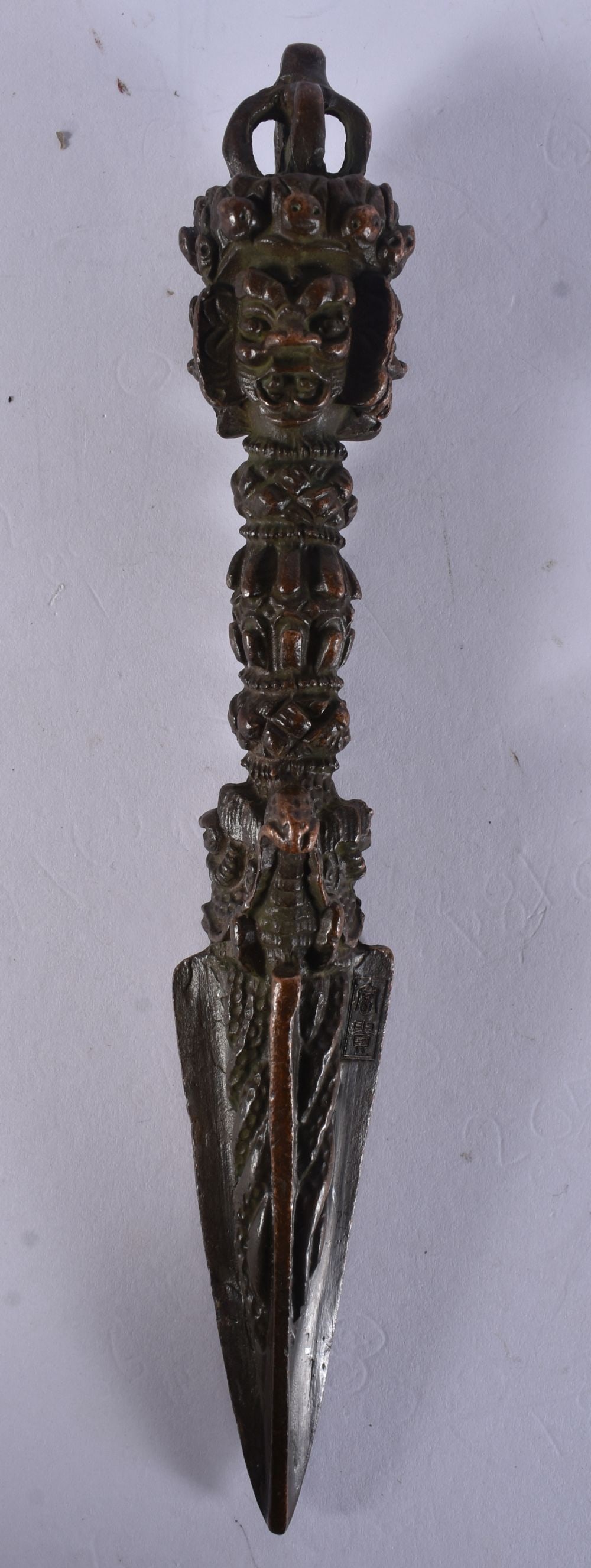 A TIBETAN BRONZE PHURBA. 164 grams. 16 cm long. (1 of 5)