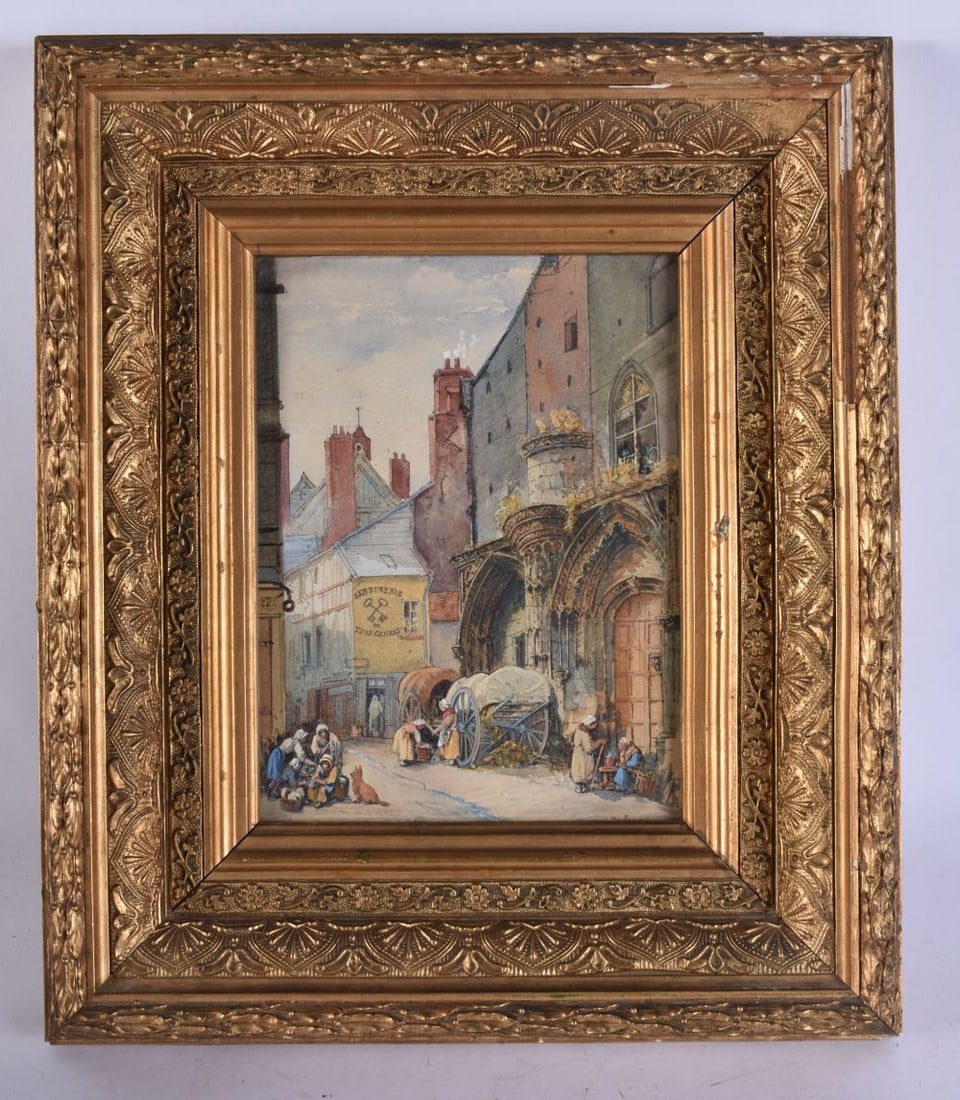 European School (19th Century) Watercolour, Street scene. 32 cm x 24 cm. (1 of 6)