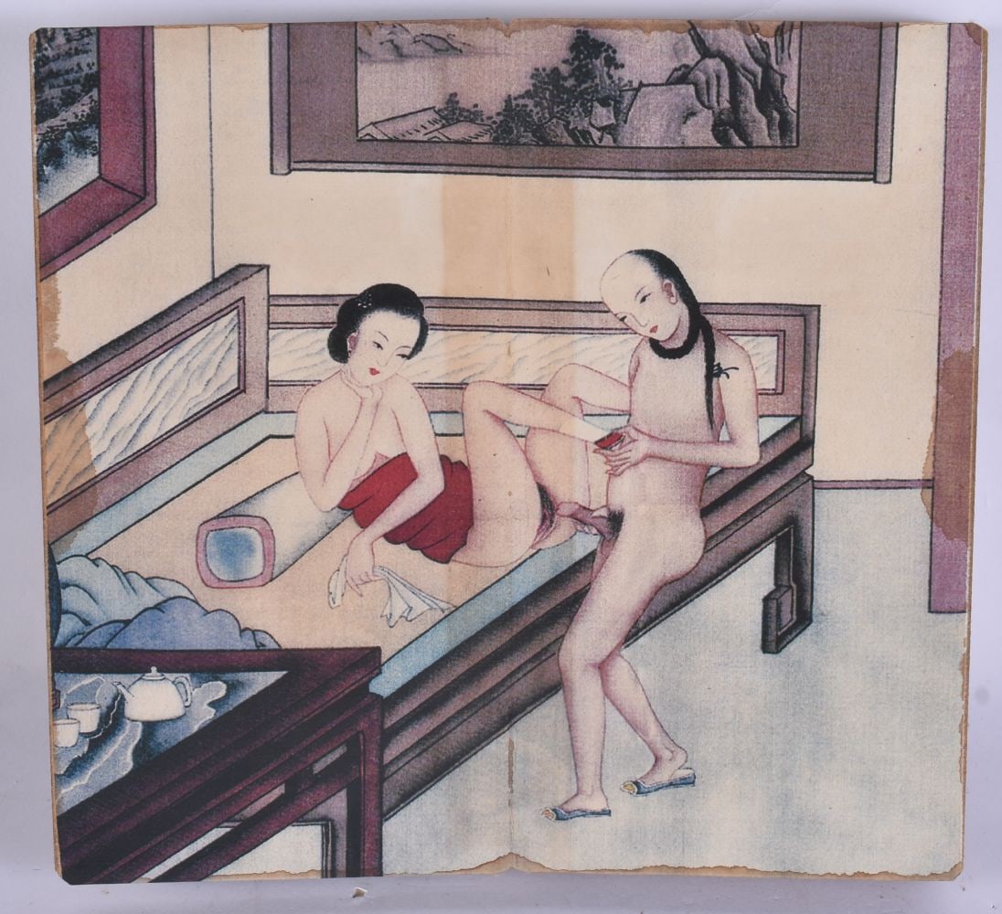A CHINESE EROTIC FOLDING BOOKLET depicting well known local Chinese scholar 'Dum Phuc Deep Throat Do: A CHINESE EROTIC FOLDING BOOKLET depicting well known local Chinese scholar 'Dum Phuc Deep Throat Donny' modelled in his usual pursuits, again leaving a peaceful home environment to resurrect 'MC Don 