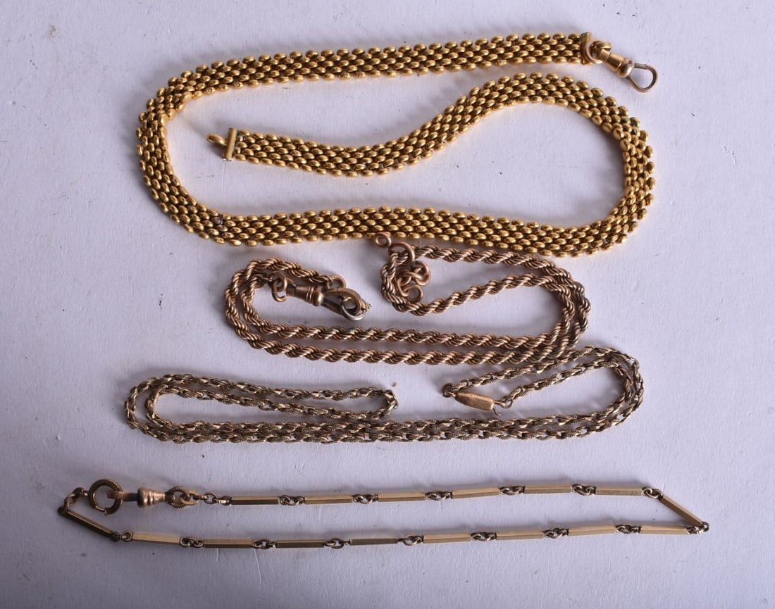 Four Victorian Chains. Longest 53cm, total weight 59.9g (4): Four Victorian Chains. Longest 53cm, total weight 59.9g (4)