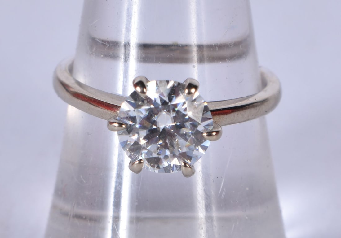A 10 Carat White Gold Solitaire Lab Diamond Ring. Size O, weight 2.9g (1 of 3)