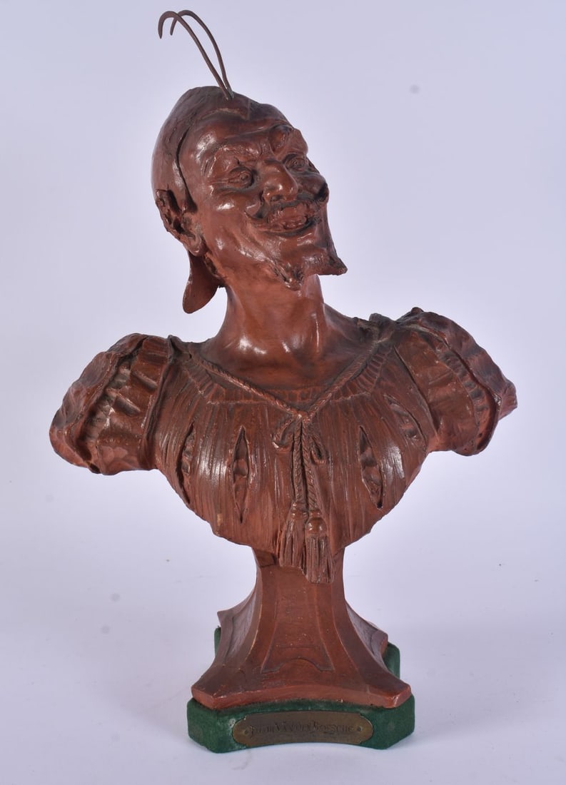 AN ANTIQUE DUTCH TERRACOTTA BUST OF A SATIRICAL MALE. 38 cm high.: AN ANTIQUE DUTCH TERRACOTTA BUST OF A SATIRICAL MALE. 38 cm high.