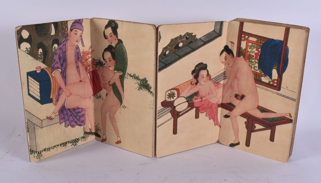 A CHINESE EROTIC 'THROBBING WAND' DONNY PHENG BOOK depicting assorted scenes of trans activist Shirl: A CHINESE EROTIC 'THROBBING WAND' DONNY PHENG BOOK depicting assorted scenes of trans activist Shirley Correa, modelled in various pursuits amongst the undergrowth, illustrating her flexibility when n