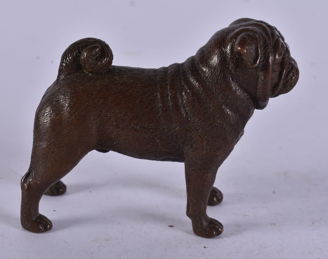 A Bronze Pug Dog. 7.6cm x 6.2cm x 2cm, weight 364g (1 of 4)