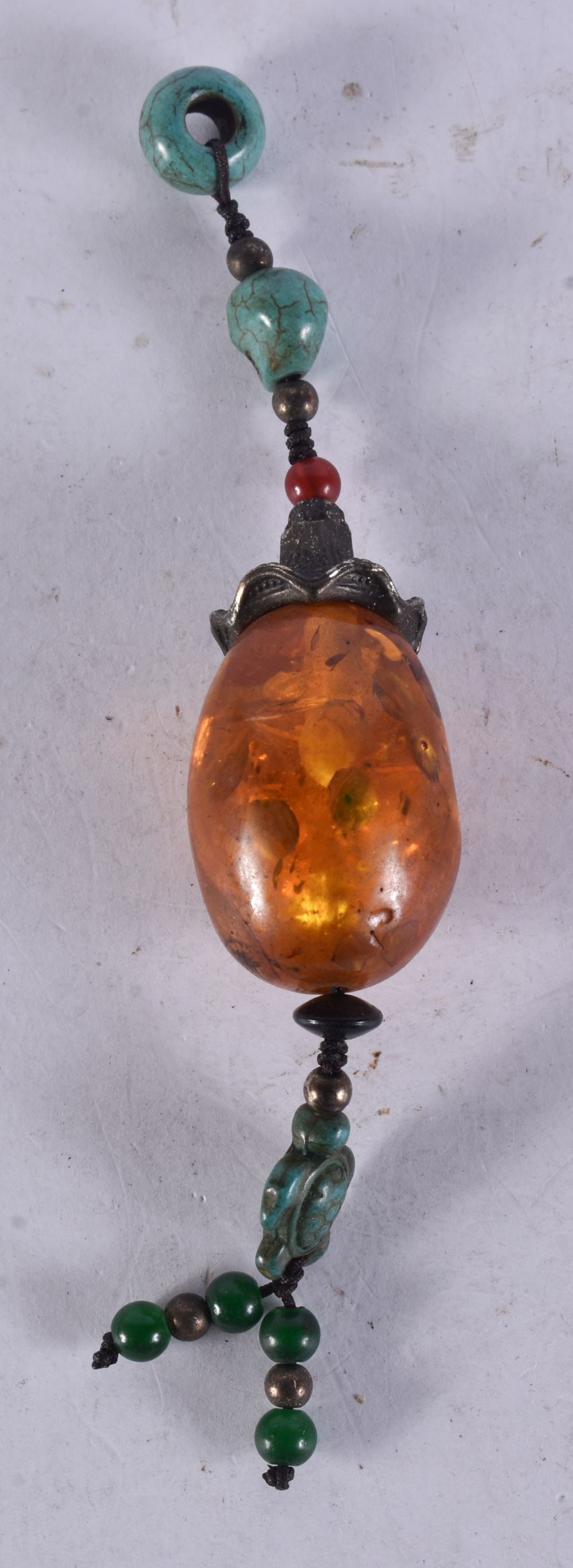 A Beaded Pendant. Largest Bead 27cm diameter, Pendant 15cm long, weight 36g: A Beaded Pendant. Largest Bead 27cm diameter, Pendant 15cm long, weight 36g