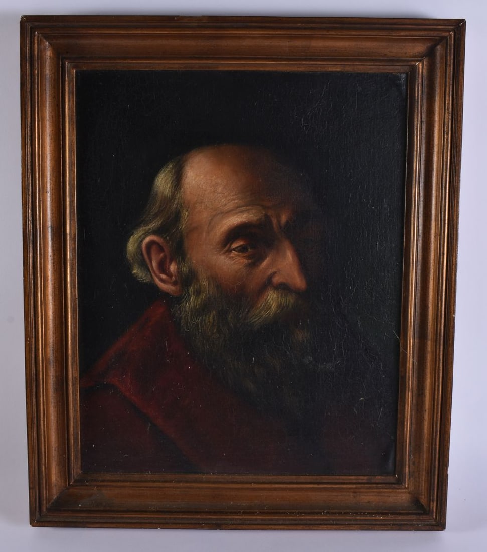 European School (19th Century) Oil on board, Bearded male. 52 cm x 42 cm. (1 of 5)