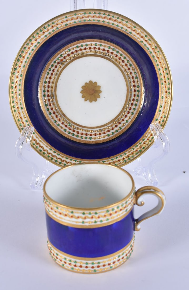 A RARE AND SMALL 18TH/19TH CENTURY FRENCH SEVRES PORCELAIN CUP AND SAUCER Ex Albert Amor. 9.25 cm wi (1 of 3)