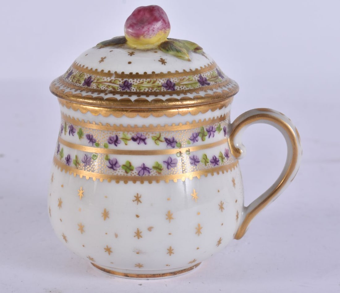 AN 18TH CENTURY FRENCH CUSTARD CUP Rue Thiroux. 8 cm high inc finial. (1 of 6)