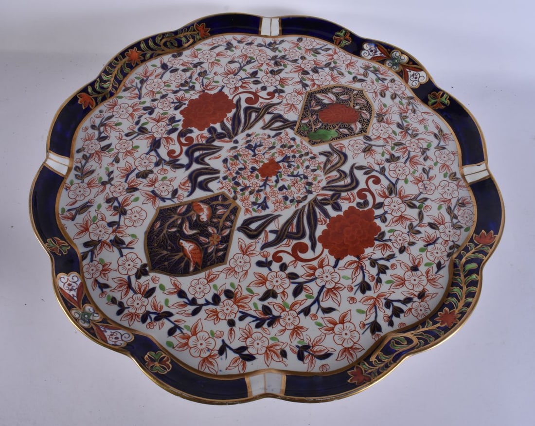 A VERY RARE AND MONUMENTAL 19TH CENTURY DERBY IMARI PORCELAIN PEDESTAL STAND painted with birds and (1 of 7)
