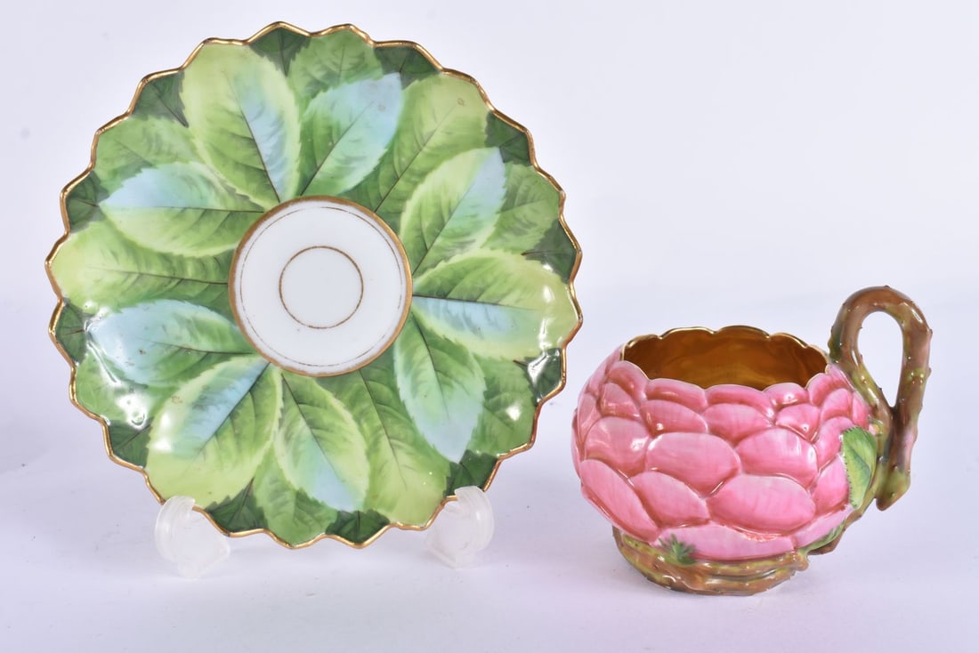 A RARE 19TH CENTURY FRENCH DARTE PORCELAIN ARTICHOKE CUP AND SAUCER Ex Starling Collection. 13.5 cm (1 of 8)
