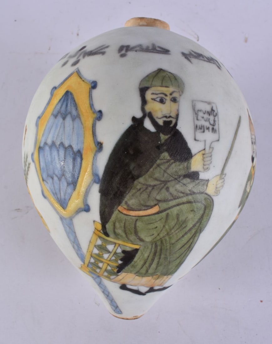 A LARGE TURKISH KUTAHYA POTTERY HANGING MOSQUE BALL. 22 cm x 12 cm.: A LARGE TURKISH KUTAHYA POTTERY HANGING MOSQUE BALL. 22 cm x 12 cm.