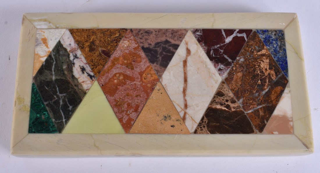 AN ITALIAN GRAND TOUR MIXED MARBLE AND STONE DESK WEIGHT. 17.5 cm x 9.5 cm. (1 of 5)