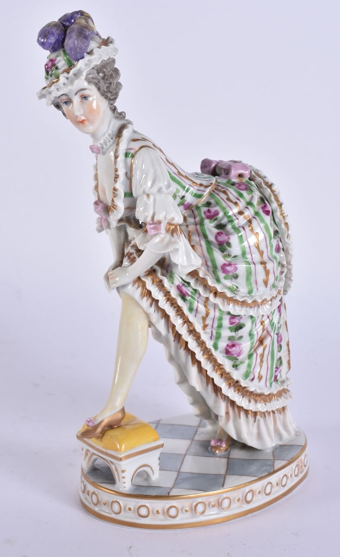 A RARE ANTIQUE EUROPEAN PORCELAIN EROTIC FEMALE FIGURE with unusual insect mounted upon the buttocks (1 of 9)