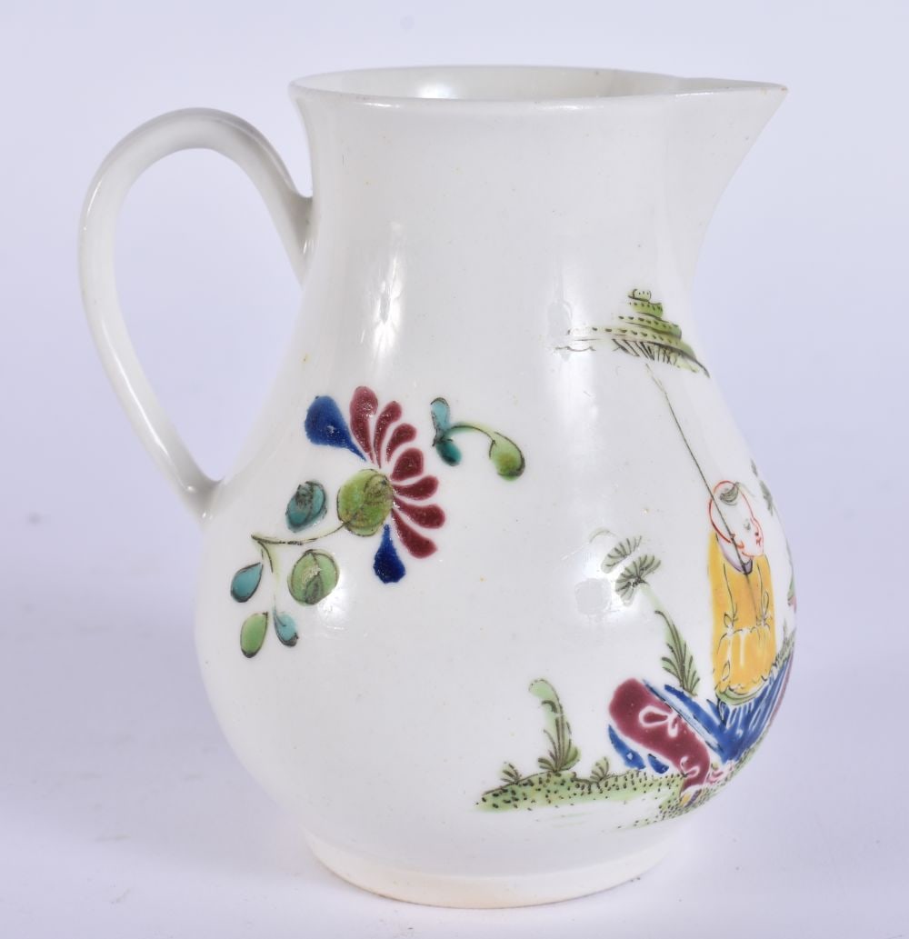 AN 18TH CENTURY ENGLISH PORCELAIN SPARROWBEAK JUG. 8.75 cm high. (1 of 6)