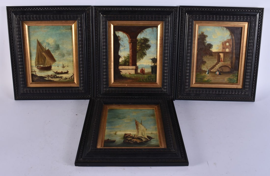 Italian School (19th Century) Grand Tour, 4 x Oil on boards, ebonised frames. 30 cm x 22 cm. (4) (1 of 12)