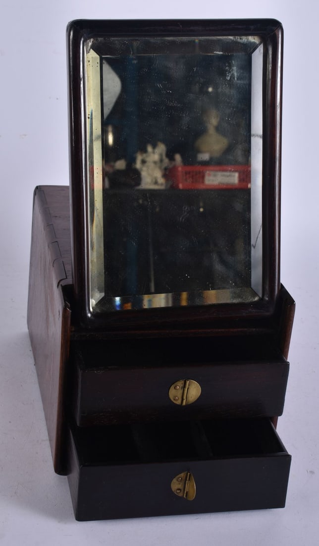 AN 18TH/19TH CENTURY CHINESE CARVED HUANGHUALI WOOD TRAVELLING VANITY CASE with mirror and removable (1 of 13)