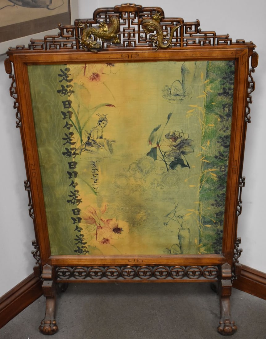 A 19TH CENTURY FRENCH JAPANESE MEIJI PERIOD BRONZE AND WOOD SCREEN Attributed to Viadot. 114 cm x 74 (1 of 3)