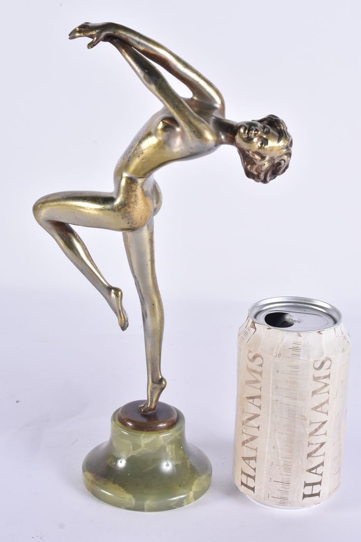 Josef Lorenzl (1892-1950) Austrian, Vivian, Deco dancer, onyx base, silvered bronze. 28.5 cm high.: Josef Lorenzl (1892-1950) Austrian, Vivian, Deco dancer, onyx base, silvered bronze. 28.5 cm high.