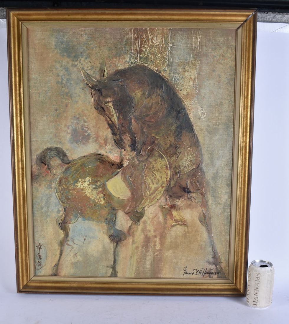 Gerard Henderson (1928-2014) Anglo Chinese, Oil on canvas, horse. 74 cm x 56 cm.: Gerard Henderson (1928-2014) Anglo Chinese, Oil on canvas, horse. 74 cm x 56 cm.