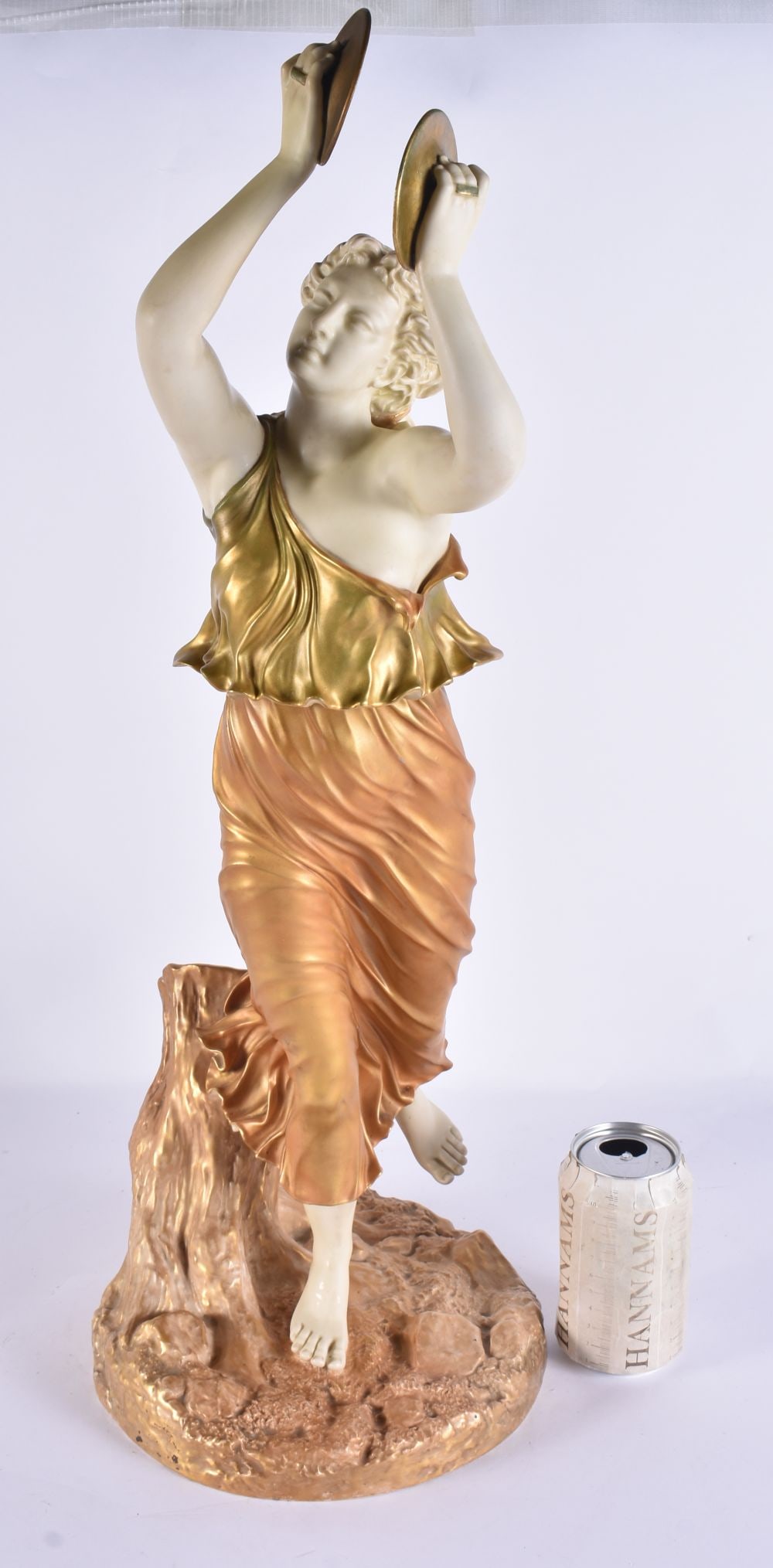 A LARGE 19TH CENTURY ROYAL WORCESTER BLUSH IVORY FIGURE OF A FEMALE modelled playing a tambourine. 6 (1 of 7)