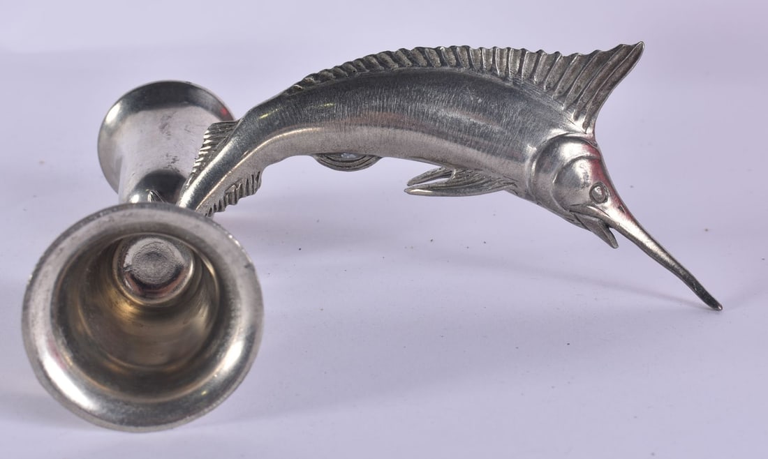 A MARLIN SAILFISH SILVER PLATED DRINKS MEASURE. 15 cm x 12 cm. (1 of 5)