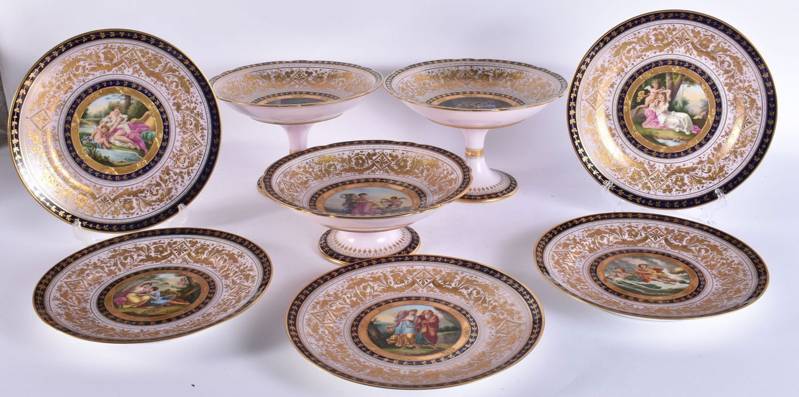 A SUITE OF EARLY 20TH CENTURY AUSTRIAN VIENNA PORCELAIN DESSERT WARES painted with figures in variou (1 of 13)