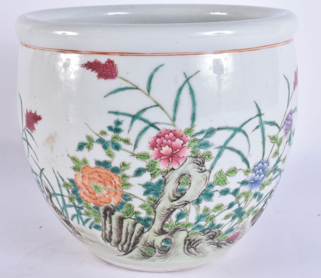 AN EARLY 20TH CENTURY CHINESE FAMILLE ROSE JARDINIERE Late Qing/Republic, of small proportions, pain (1 of 5)