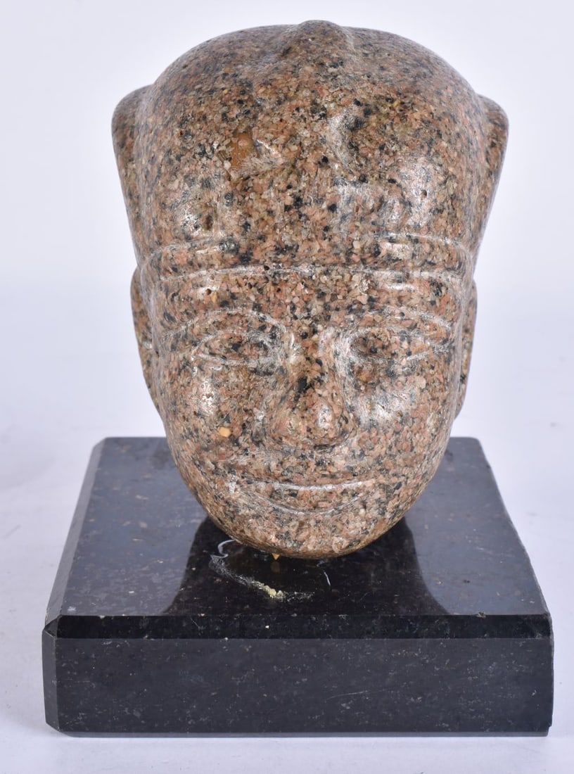 A 19TH CENTURY EGYPTIAN GRAND TOUR CARVED GRANITE BUST OF A PHARAOH. 18 cm x 11 cm. (1 of 7)