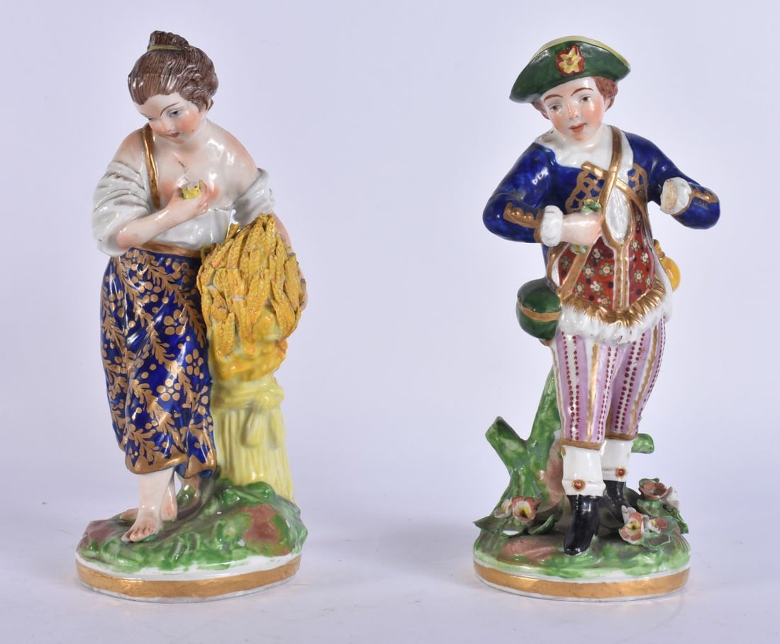 A PAIR OF 19TH CENTURY DERBY PORCELAIN FIGURES. 18 cm high. (1 of 5)