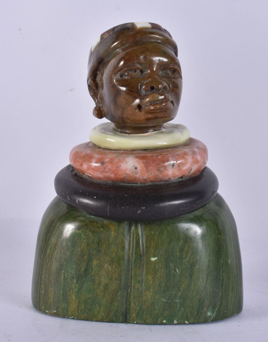 AN AFRICAN CARVED MULTI STONE FIGURE by Kgaile. 12.5 cm x 8 cm. (1 of 3)