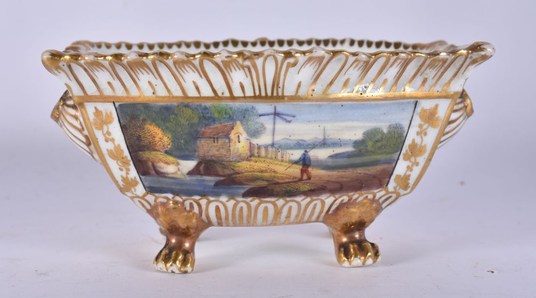 AN EARLY 19TH CENTURY ENGLISH PORCELAIN TABLE SALT probably Coalport. 11 cm wide. (1 of 4)