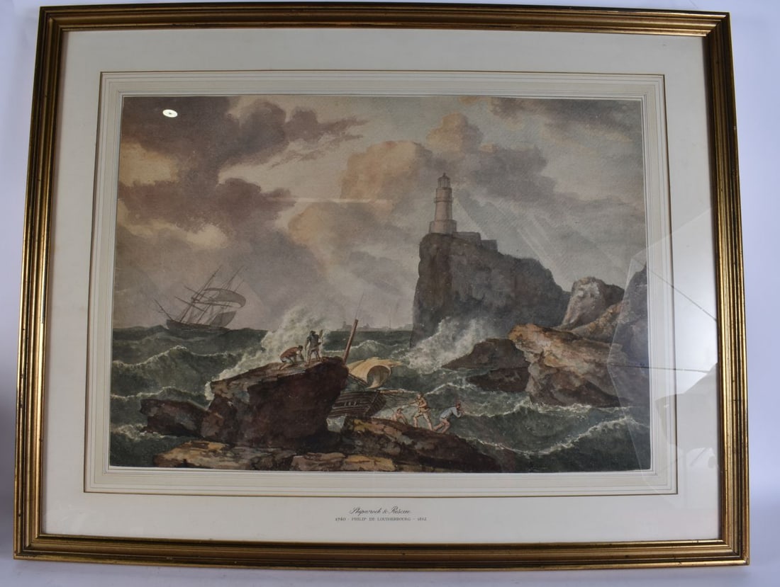 Attributed to Philip De Loutherbourg (1740-1812) French, Watercolour, Shipwreck & Rescue. 78 cm x 58 (1 of 8)