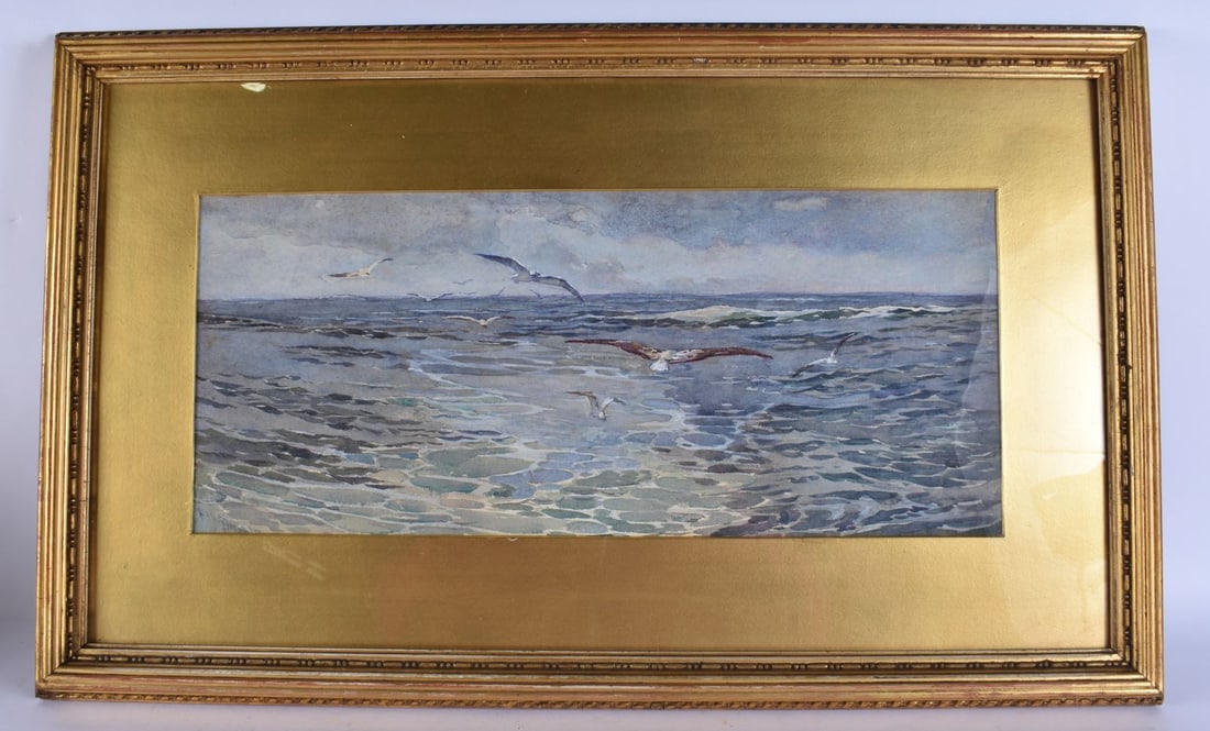 Henry Silkstone Hopwood (1860-1914) Watercolour, Gulls in flight. 68 cm x 42 cm.: Henry Silkstone Hopwood (1860-1914) Watercolour, Gulls in flight. 68 cm x 42 cm.