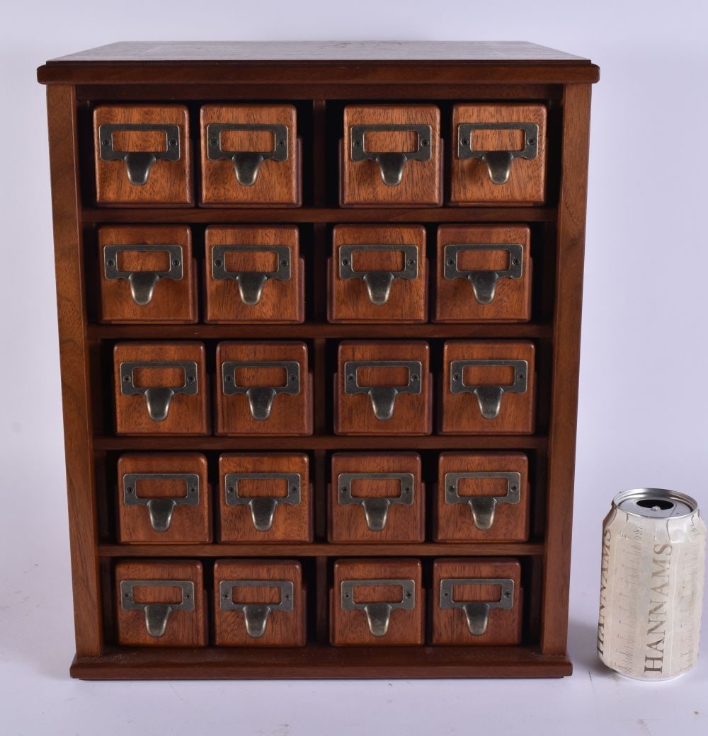 A MICROSCOPE SLIDE CHEST. 38 cm x 32 cm x 30 cm. (1 of 5)