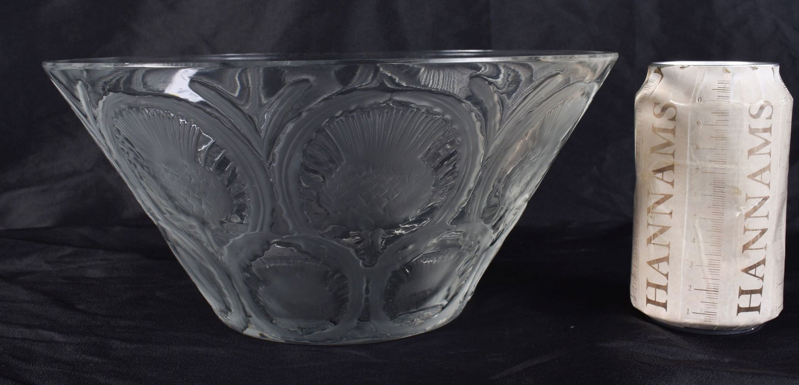 A LARGE FRENCH LALIQUE GLASS THISTLE BOWL. 24 cm wide. (1 of 5)